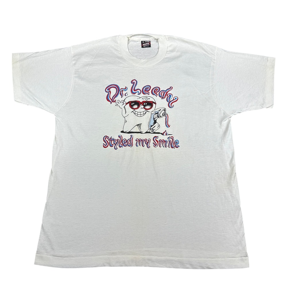 Vintage 90s Fruit of the Loom BEST Dr Leedy Dentist T Shirt XL Single Stitch USA